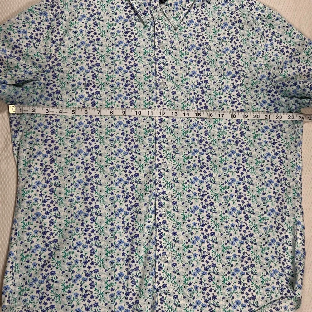 J Crew‎ Flex Washed Slim Fit Shirt XL Mens Blue Green Floral Short Sleeve Button